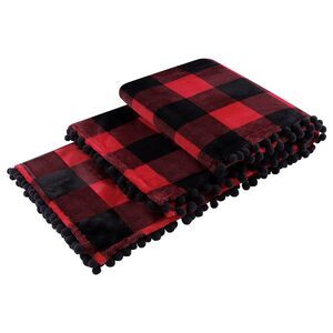 Plaid Buffalo Checker 50" x 60" Sofa Blanket Plush Fleece Fiery Red and Black